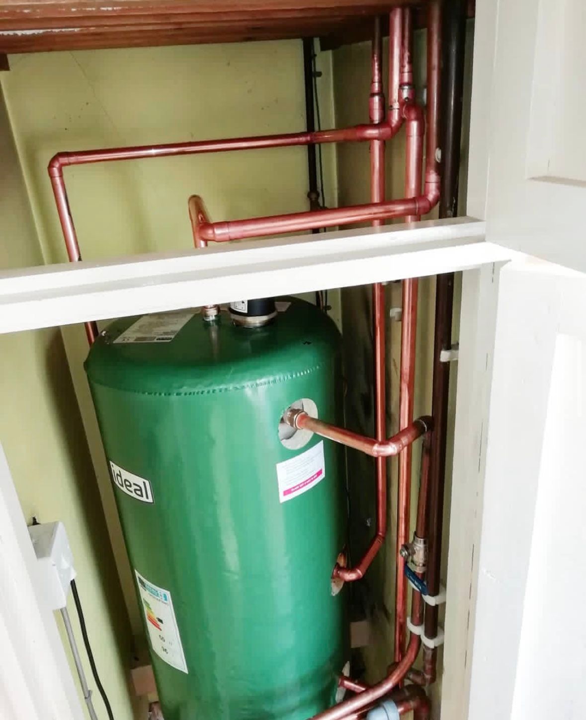 Copper pipework and unvented hot water cylinder installed by William